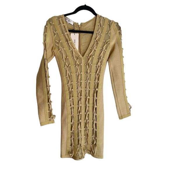 House of CB London Bandage Chain Dress Feodora Long Sleeve In Golden Size XS NWT - Picture 7 of 10